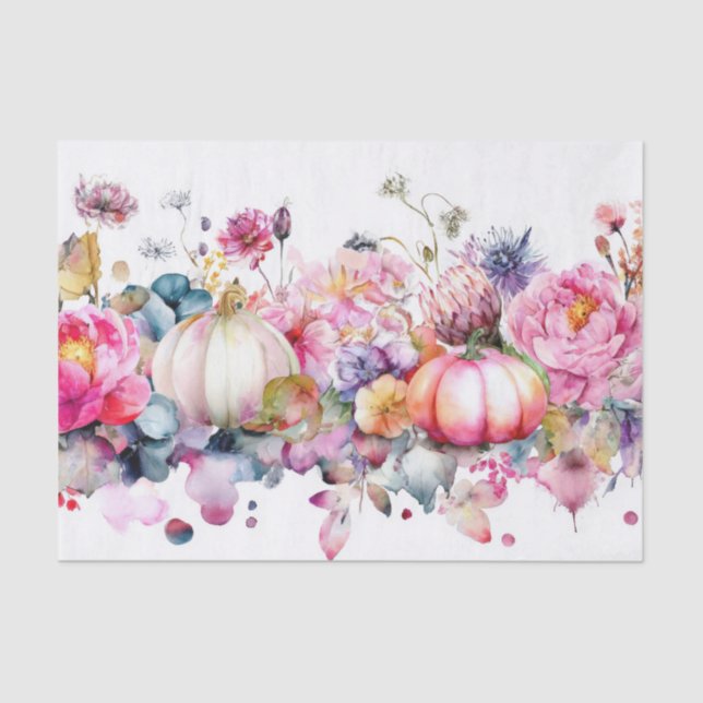 Colourful Fall Pumpkins and Flowers Fall Decoupage Tissue Paper (Front)