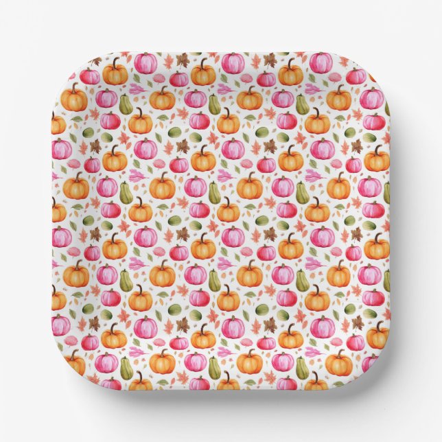 Colourful Fall Pumpkins Elegant Paper Plate (Front)