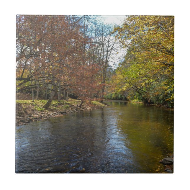 Colourful Fall Reflections on Autumn Stream Nature Tile (Front)