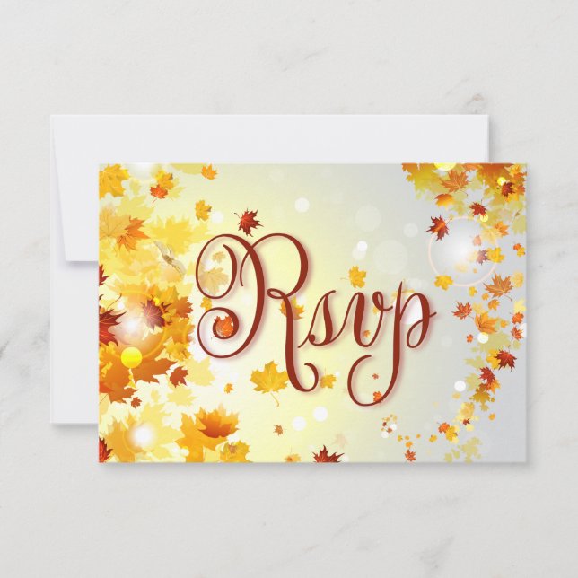 Colourful Fall RSVP Cards For Wedding Autumn Leave (Front)