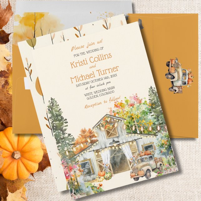 Colourful Fall Rustic White Barn Wedding Invitatio Invitation (Creator Uploaded)