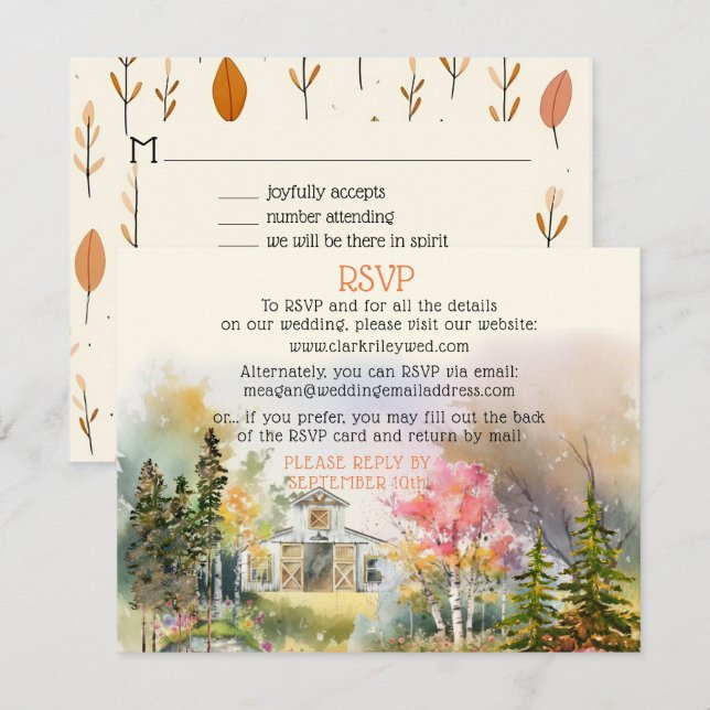 Colourful Fall Rustic White Barn Wedding RSVP Card (Front/Back)