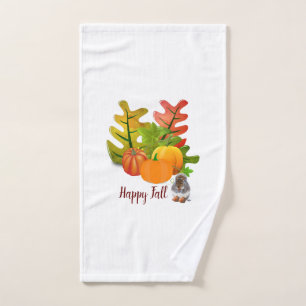 Colourful Fall Season Pumpkin and Leaves Bathroom  Hand Towel