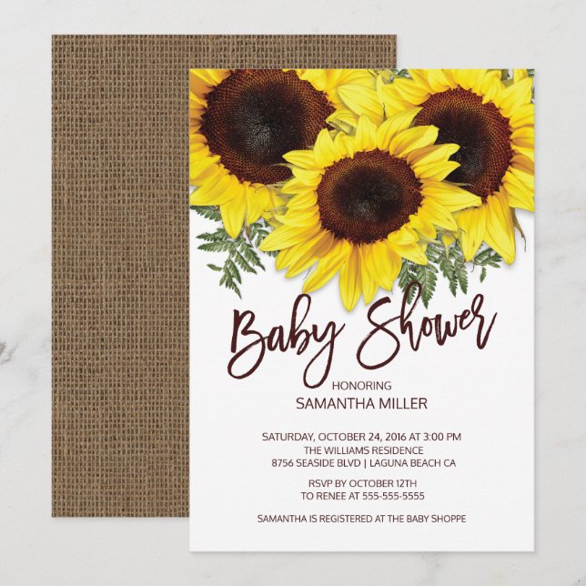 Colourful Fall Sunflowers Neutral Baby Shower Invitation (Front/Back)