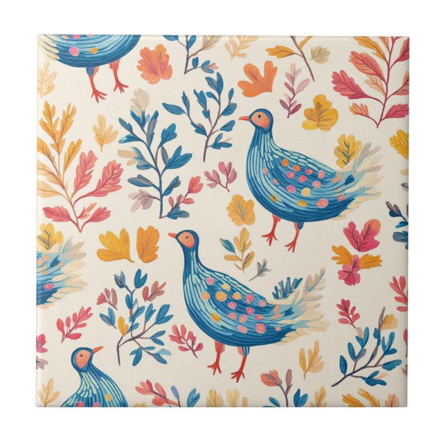 Colourful Fall Turkey with Warm Tones Tile (Front)