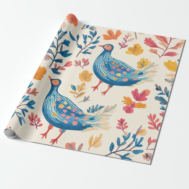 Colourful Fall Turkey with Warm Tones Wrapping Paper (Unrolled)