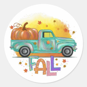 Colourful Fall Vintage Pickup Truck Classic Round Sticker