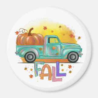 Colourful Fall Vintage Pickup Truck Magnet