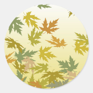 Colourful Falling Autumn Leaves Classic Round Sticker