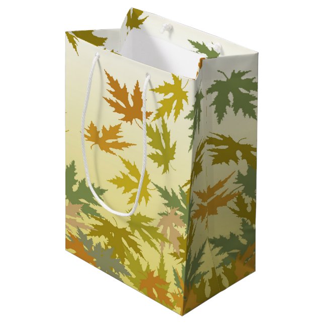 Colourful Falling Autumn Leaves Medium Gift Bag (Front Angled)