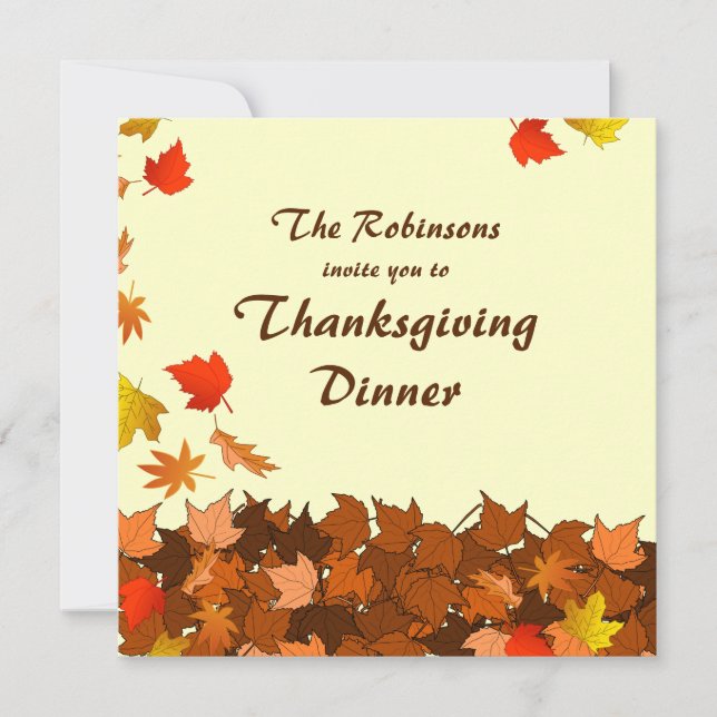 Colourful Falling Leaves Thanksgiving Dinner Invit Invitation (Front)