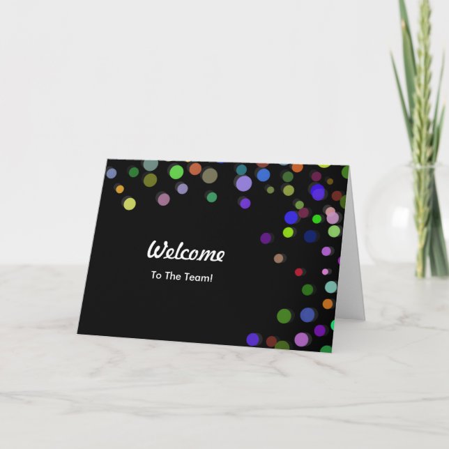 Colourful Falling Sparkles Polka Dots Welcome Card (Front)