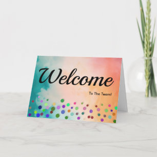 Colourful Falling Sparkles Polka Dots Welcome Card