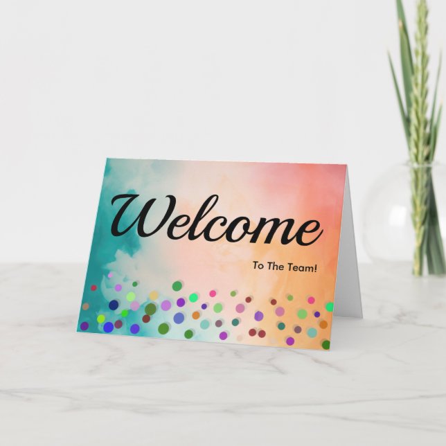 Colourful Falling Sparkles Polka Dots Welcome Card (Front)