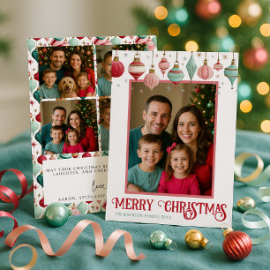 Colourful Family 5 Photo Merry Christmas Holiday Card