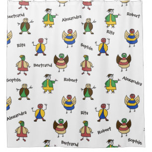 Colourful Family Cartoon Characters Kids any Names Shower Curtain