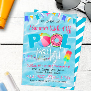 Colourful Family Friendly Summer Pool Party Invitation