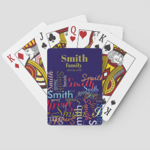 Colourful Family Name Repeated Navy Blue Playing Cards