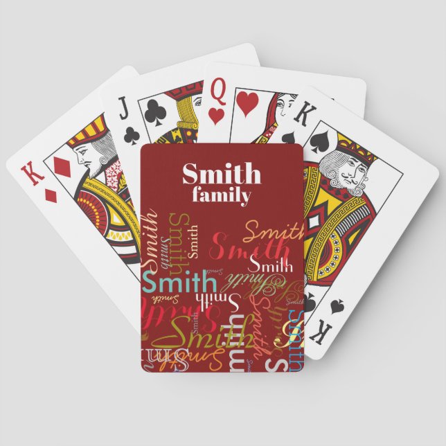 Colourful Family Name Repeated Red Playing Cards (Back)