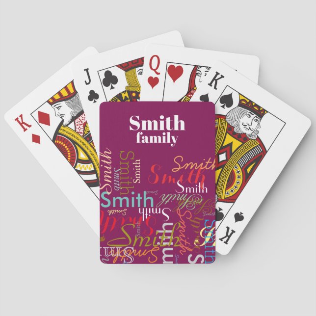 Colourful Family Name Repeated wine-colour Playing Cards (Back)