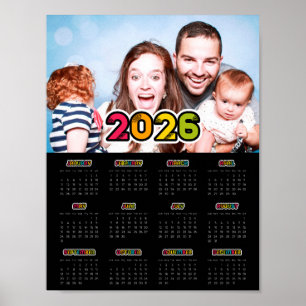 Colourful family photo 2026 Black calendar Poster