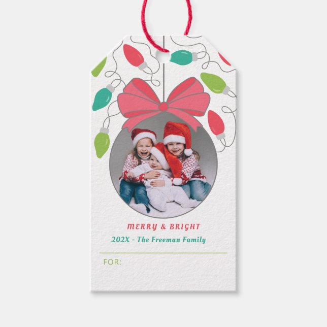 Colourful Family Photo Christmas Gift Tags (Front)