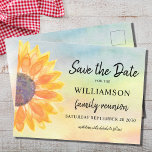 Colourful Family Reunion Save The Date Announcement Postcard<br><div class="desc">Ask your family to save the date for their Family Reunion with this colourful floral save the date card. It features a watercolor sunflower and background. Easily customisable with your name and details. Because we create our artwork you won't find this exact image from other designers. Original Watercolor © Michele...</div>