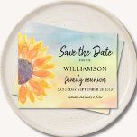 Colourful Family Reunion Save The Date Announcement Postcard<br><div class="desc">Ask your family to save the date for their Family Reunion with this colourful floral save the date card. It features a watercolor sunflower and background. Easily customisable with your name and details. Because we create our artwork you won't find this exact image from other designers. Original Watercolor © Michele...</div>
