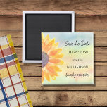 Colourful Family Reunion Sunflower Save The Date Magnet<br><div class="desc">Ask your family to save the date for their Family Reunion with this colourful sunflower save the date magnet.
It fees decorated with a watercolor sunflower and background.
Easily customisable.
Because we create our artwork you won't find this exact image from other designers.
Original Watercolor © Michele Davies.</div>