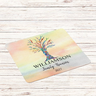 Colourful family Tree Family Reunion Square Paper Coaster