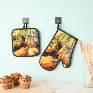 Colourful Fancy Gourds Close Up  Oven Mitt & Pot Holder Set