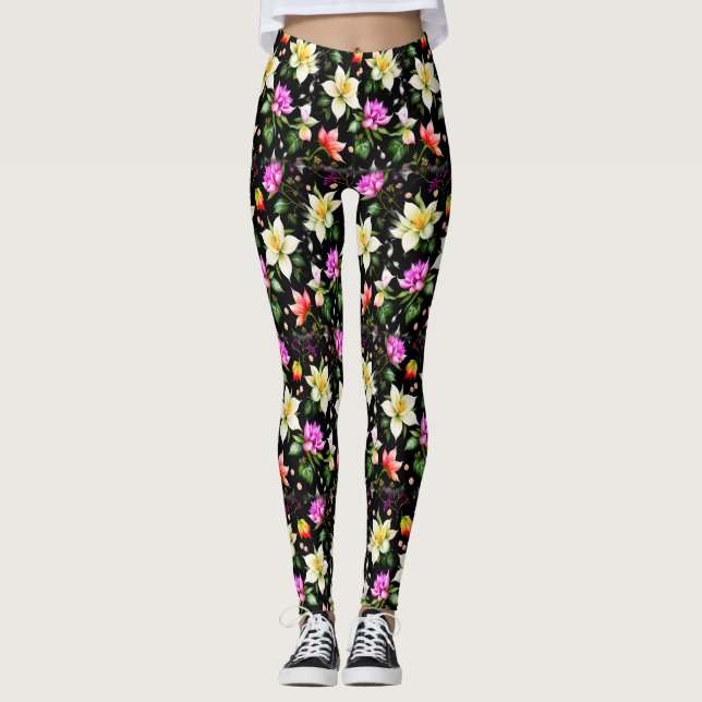 Colourful Fantastic Flowers Leggings (Front)