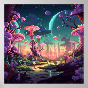 Colourful fantastic landscapes poster