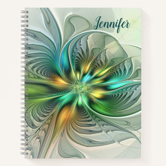 Colourful Fantasy Abstract Flower Fractal Art Name Notebook (Front)