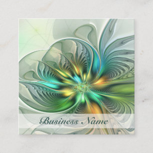 Colourful Fantasy Abstract Flower Fractal Art Square Business Card