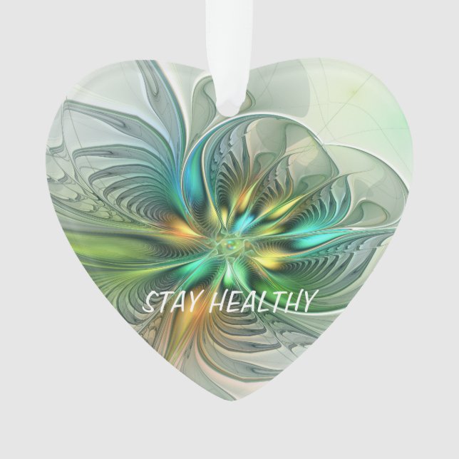 Colourful Fantasy Abstract Flower Fractal Art Text Ornament (Front)