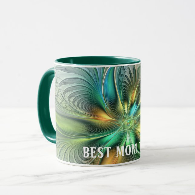 Colourful Fantasy Abstract Flower Fractal Best Mum Mug (Front Left)