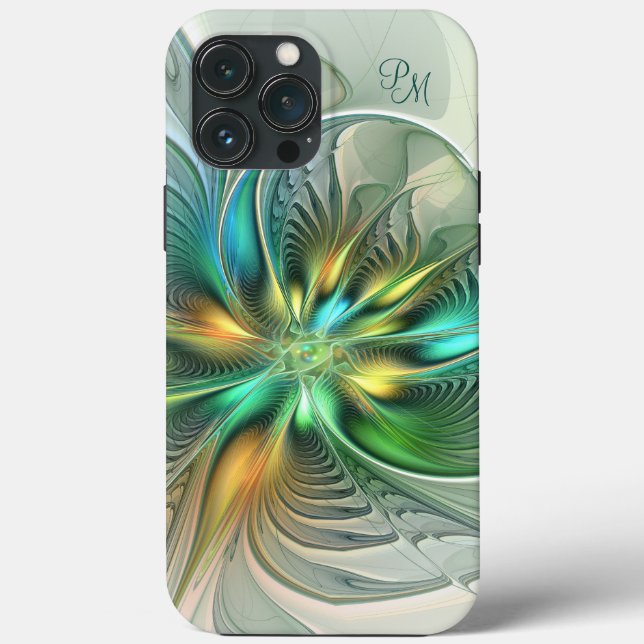 Colourful Fantasy Abstract Flower Fractal Initials Case-Mate iPhone Case (Back)