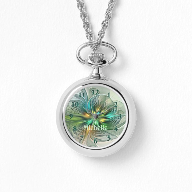 Colourful Fantasy Abstract Flower Fractal Own Name Watch (Front)