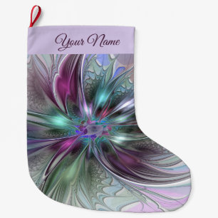 Colourful Fantasy Abstract Fractal Art Flower Name Large Christmas Stocking
