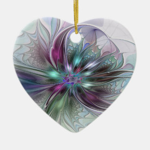 Colourful Fantasy Abstract Fractal Flower Heart Ceramic Tree Decoration