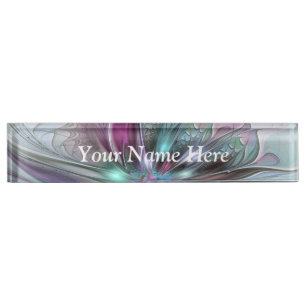 Colourful Fantasy Abstract Fractal Flower Own Titl Nameplate