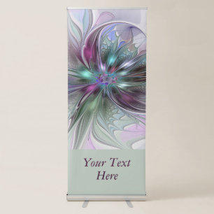 Colourful Fantasy Abstract Modern Art Flower Text Retractable Banner