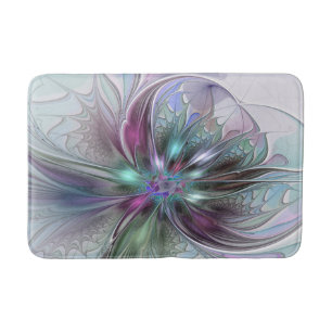 Colourful Fantasy Abstract Modern Fractal Flower Bath Mat