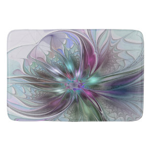 Colourful Fantasy Abstract Modern Fractal Flower Bath Mat