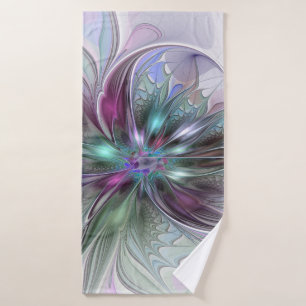Colourful Fantasy Abstract Modern Fractal Flower Bath Towel