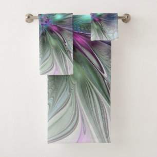 Colourful Fantasy Abstract Modern Fractal Flower Bath Towel Set