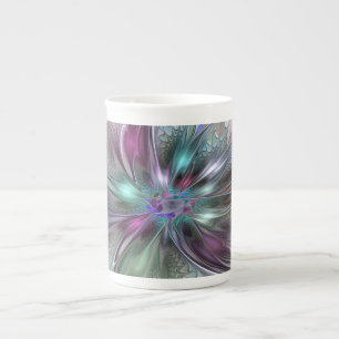 Colourful Fantasy Abstract Modern Fractal Flower Bone China Mug