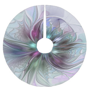 Colourful Fantasy Abstract Modern Fractal Flower Brushed Polyester Tree Skirt