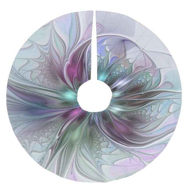 Colourful Fantasy Abstract Modern Fractal Flower Brushed Polyester Tree Skirt (Front)